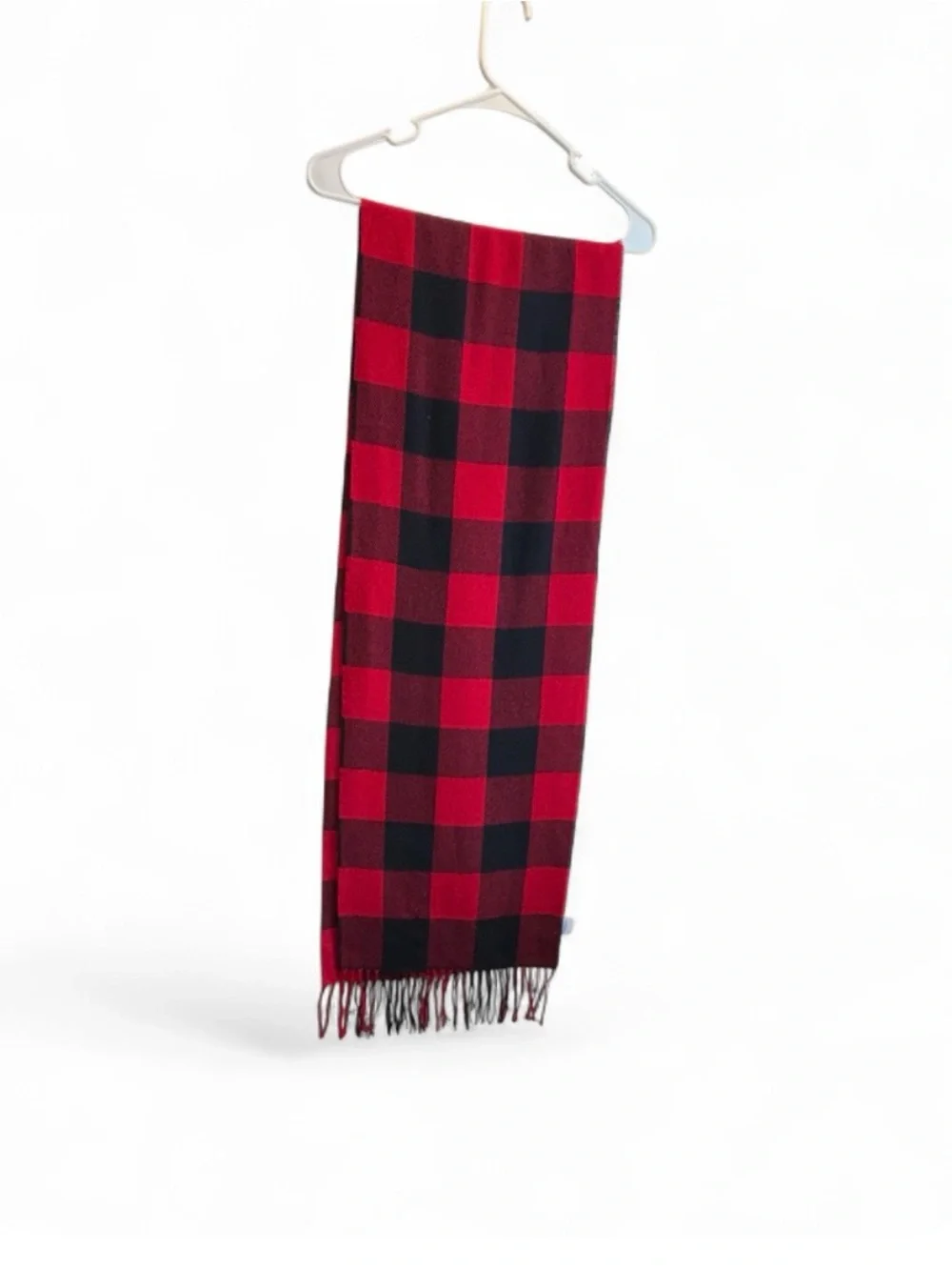 Old Navy Red and Black Plaid Wool-Blend Fringe Scarf